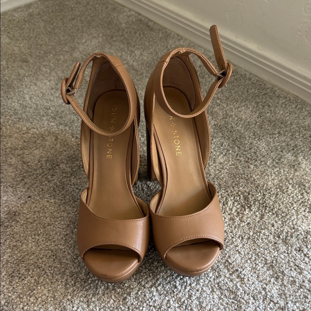 Sand Stone Women's Reeta Peep Toe Block Heel Platform Sandals